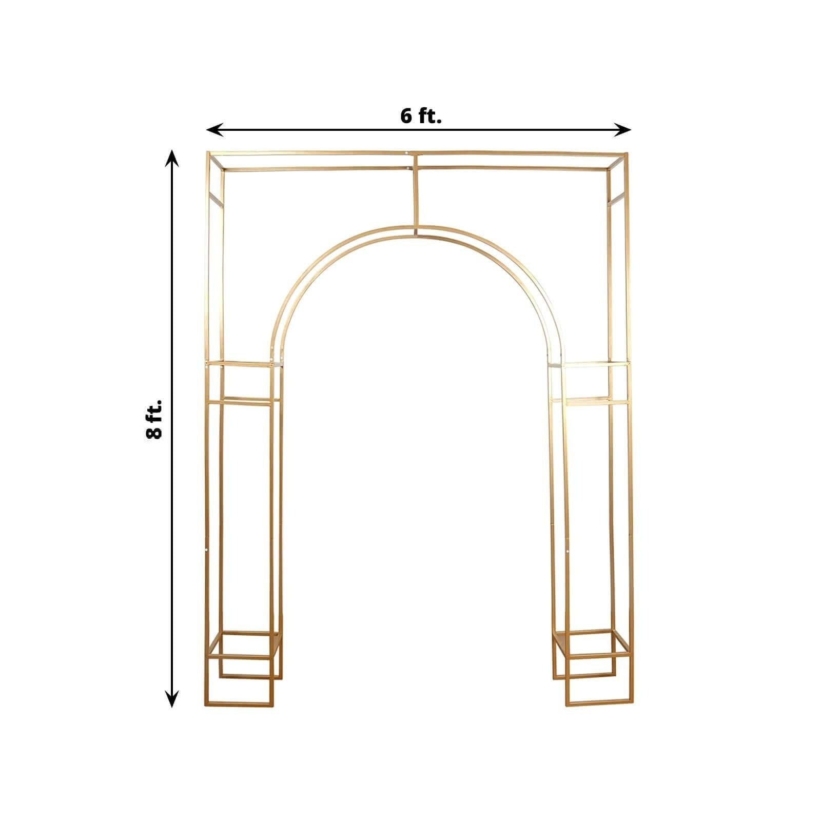 8ft Heavy Duty Gold Metal Rectangular Wedding Arch in Arc de Triomphe Style, 3D Floral Balloon Frame Backdrop Stand - Bell Racket Store