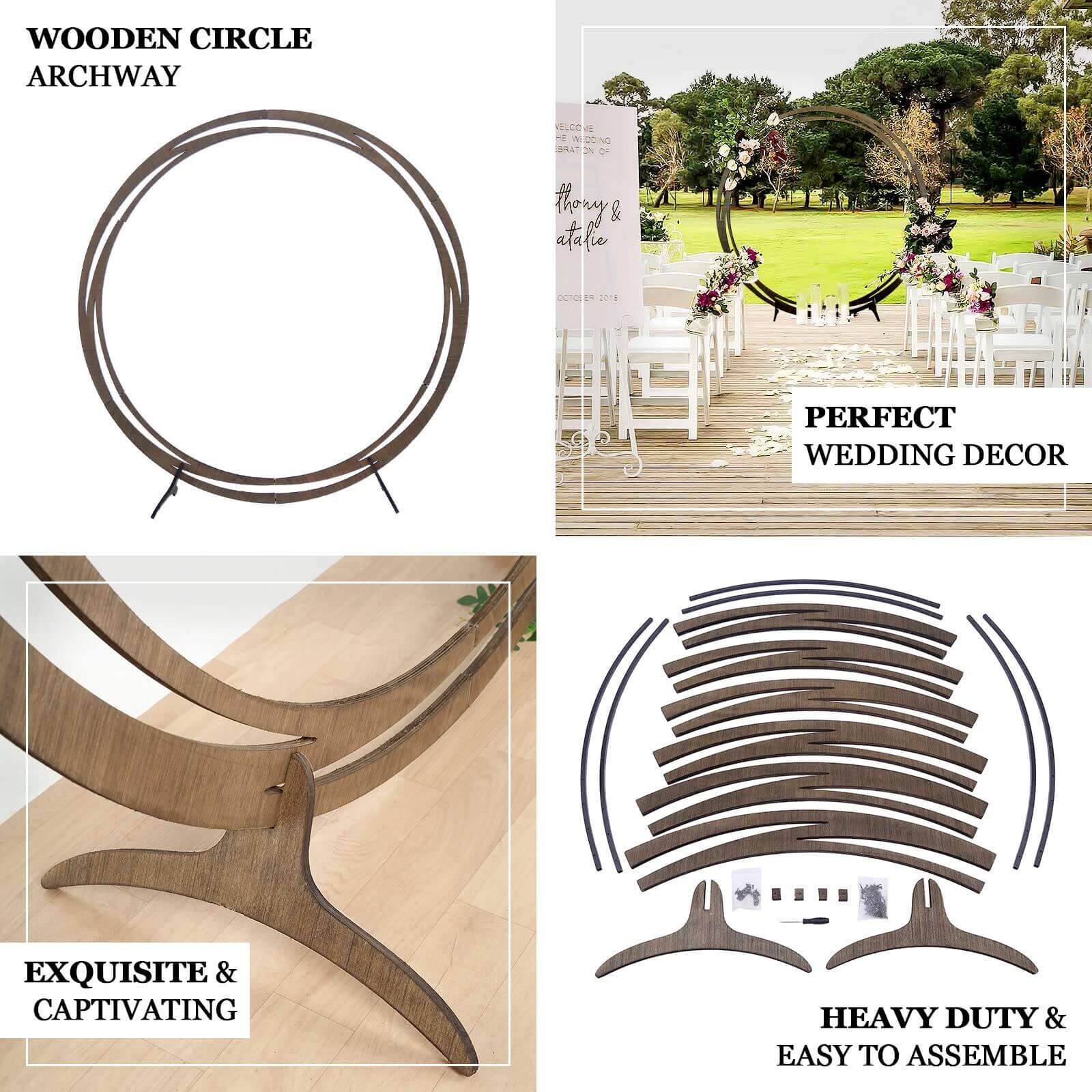 8ft Natural Brown Wood Round Event Party Arbor Backdrop Stand, Rustic DIY Wedding Arch - Bell Racket Store