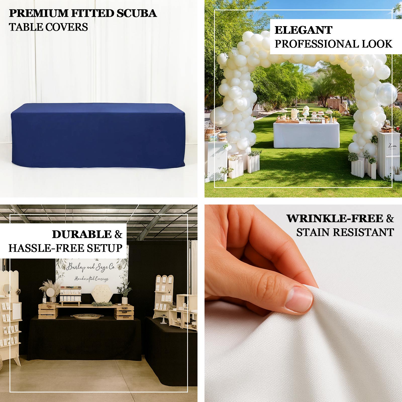 8ft Scuba Rectangular Fitted Tablecloth Navy Blue â€“ Wrinkle - Free, Stain Resistant - Bell Racket Store