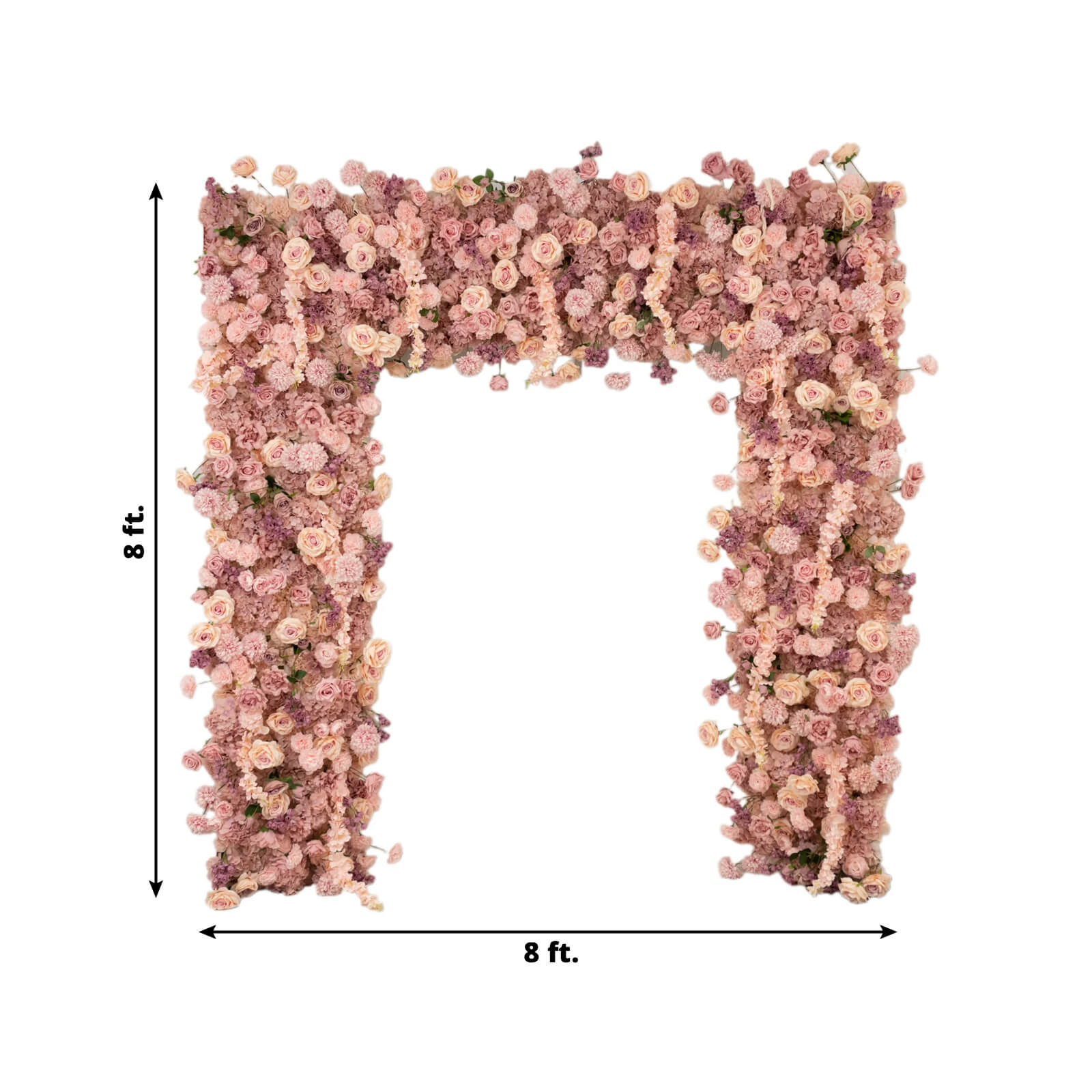 8ftx8ft Roll Up Flower Backdrop for Arch Stand, Dusty Rose with Fabric Backing - Artificial Silk Roses, Hydrangeas & Chrysanthemums for Weddings - Bell Racket Store