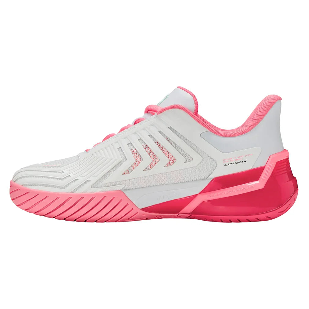 Women's Ultrashot 4 Tennis Shoes White and Neon Pastel Pink