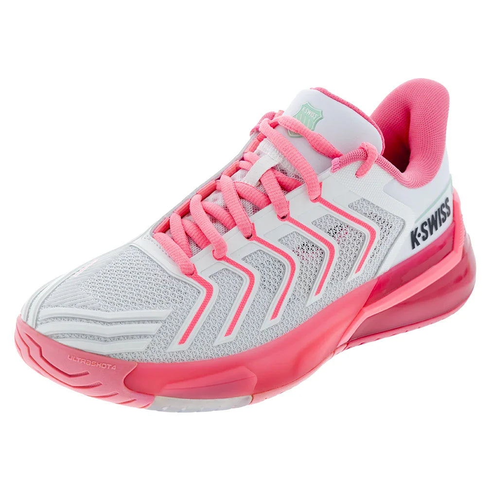 Women's Ultrashot 4 Tennis Shoes White and Neon Pastel Pink