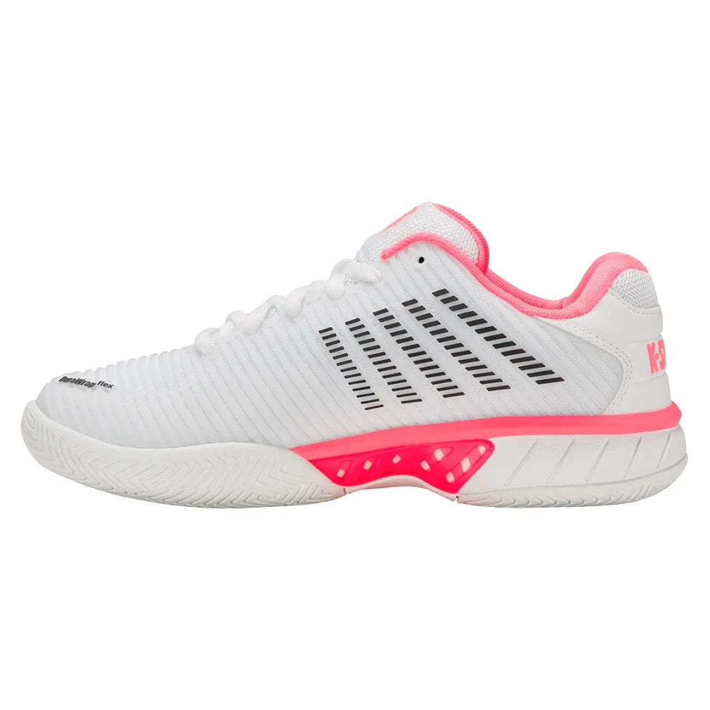 Women's Hypercourt Express 2 D Width Tennis Shoes White and Neon Pastel Pink
