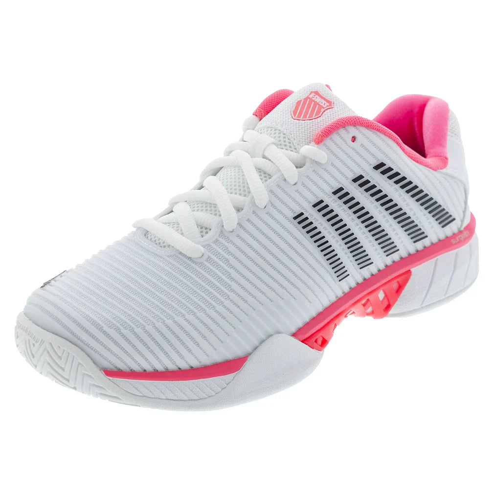Women's Hypercourt Express 2 D Width Tennis Shoes White and Neon Pastel Pink