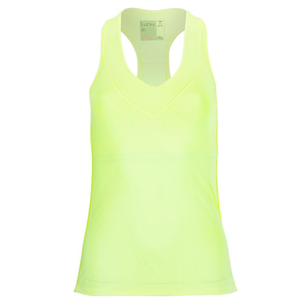 Women's V-Neck Tennis Tank with Bra in Lemon Frost