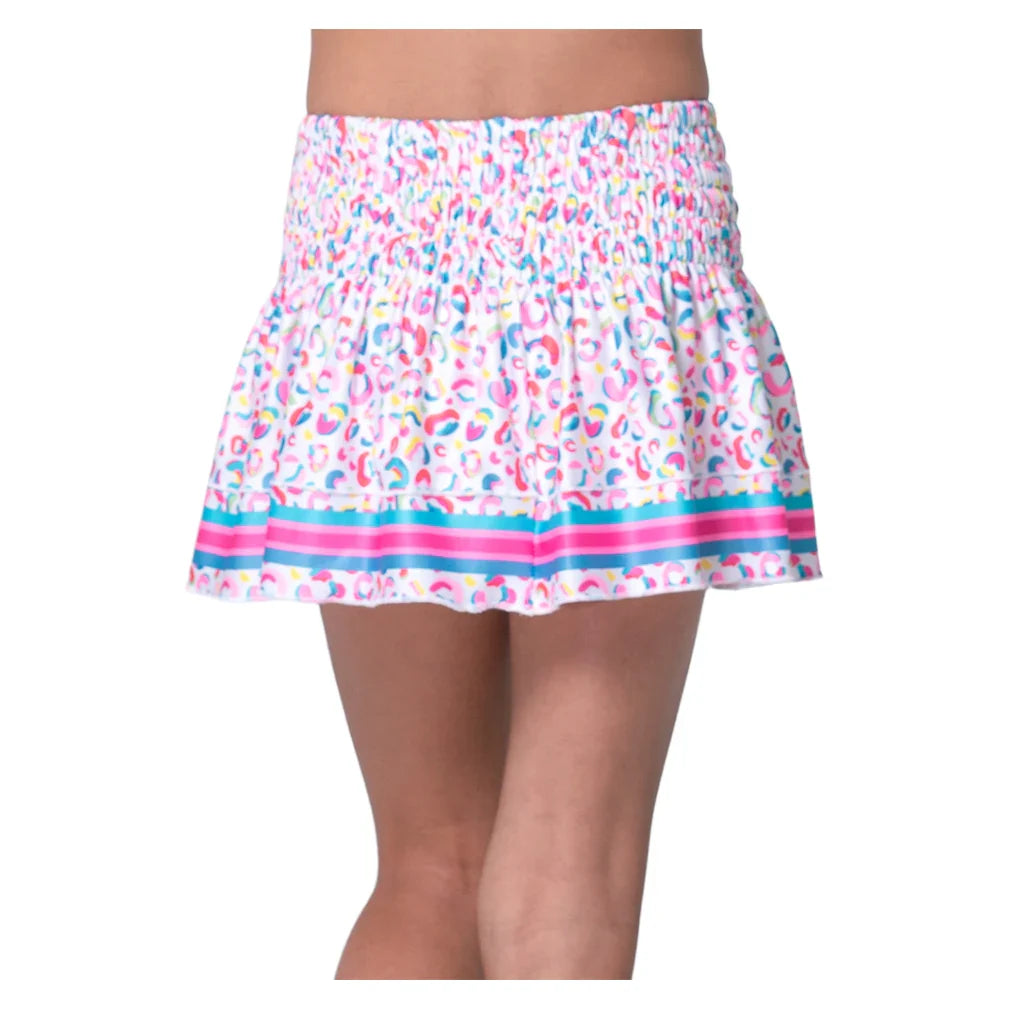 Girls' Cheetah Drip Smocked Tennis Skort Mulberry