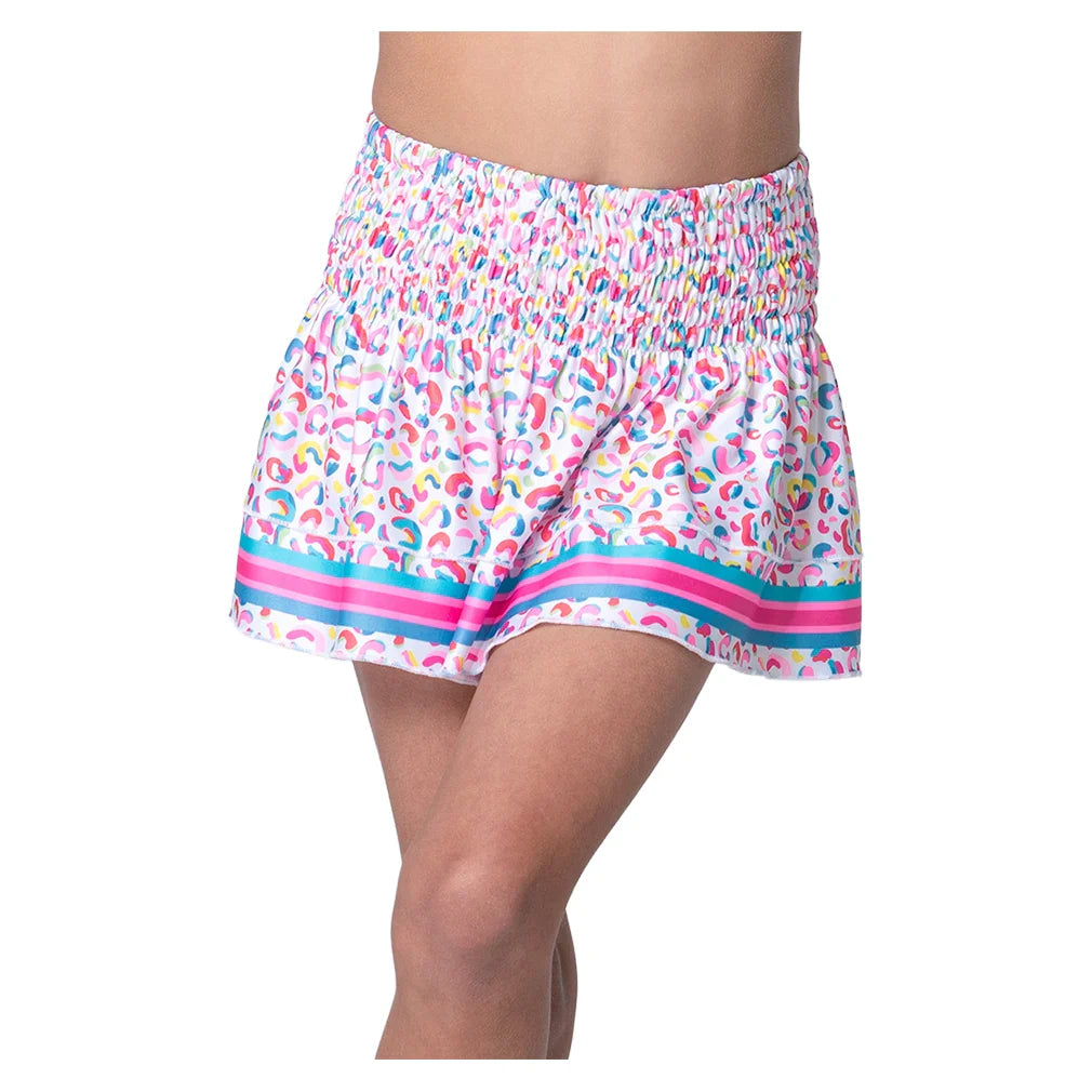 Girls' Cheetah Drip Smocked Tennis Skort Mulberry