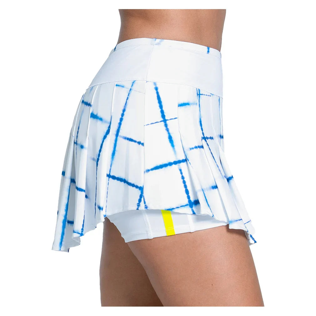 Women's Shibori Plaid 13.5 Inch Tennis Skort White and Royal