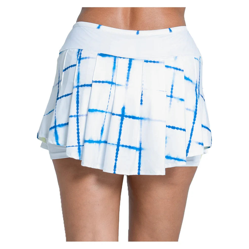 Women's Shibori Plaid 13.5 Inch Tennis Skort White and Royal