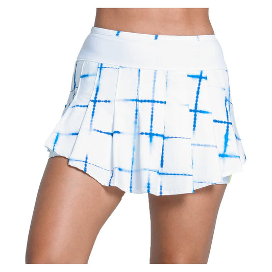 Women's Shibori Plaid 13.5 Inch Tennis Skort White and Royal