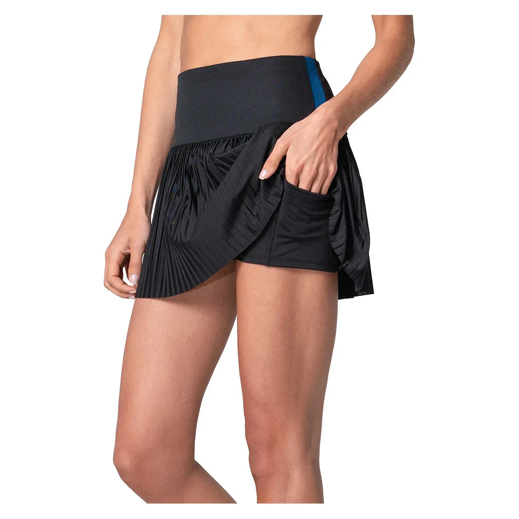 Women's Racer Rib Pleated Tennis Skort Black