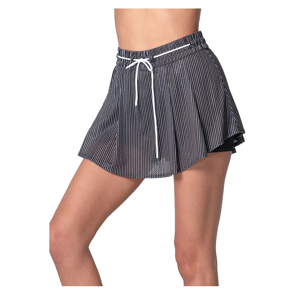 Women's High Waist Pinstripe Tennis Skort Black