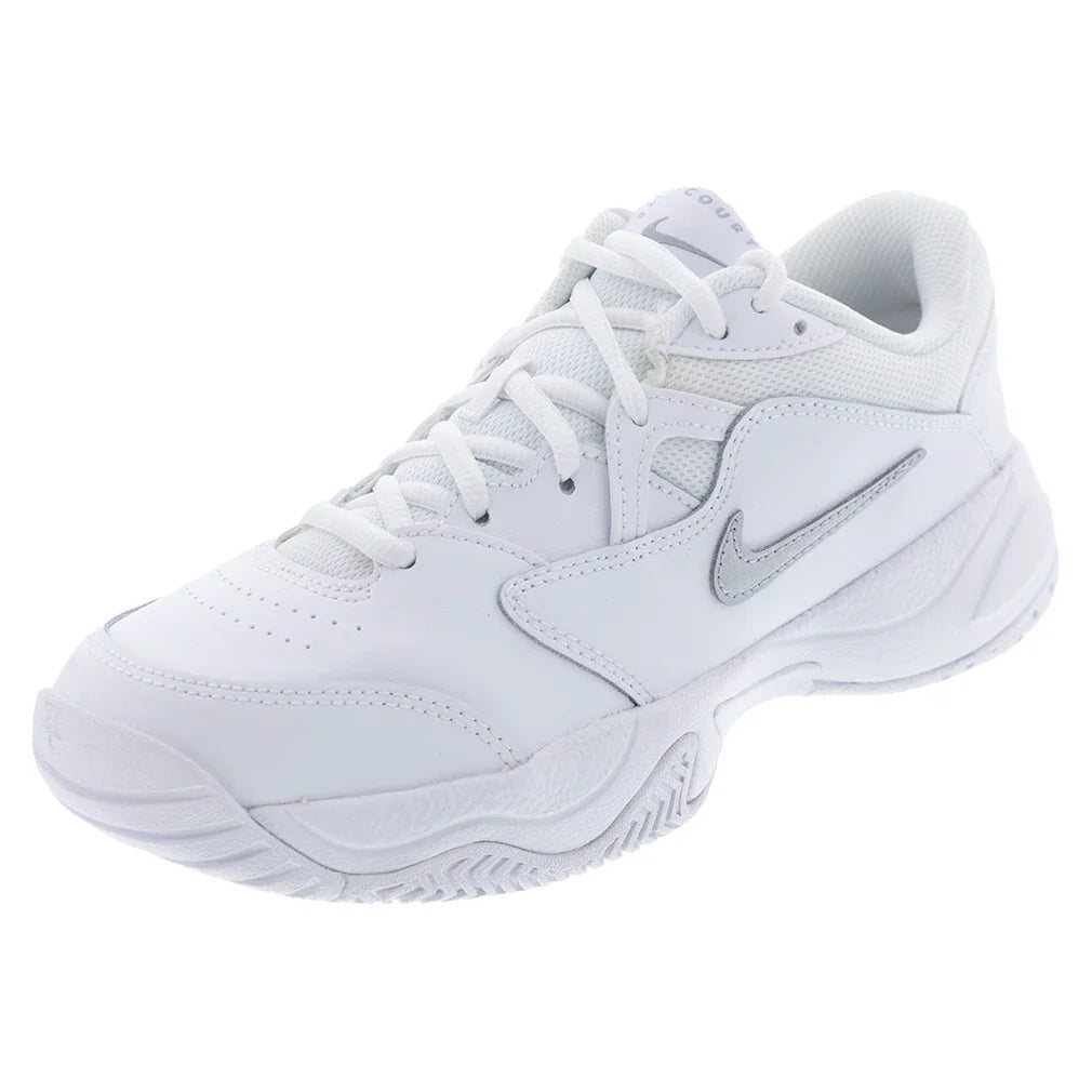 Juniors' Court Lite 2 Tennis Shoes White and Metallic Silver