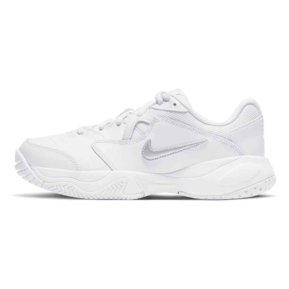 Juniors' Court Lite 2 Tennis Shoes White and Metallic Silver