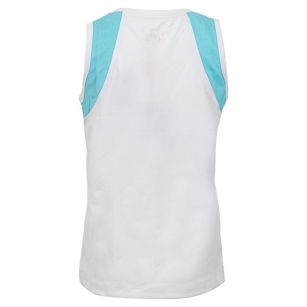 Girls' Tennis Tank White and Aqua Block Trim