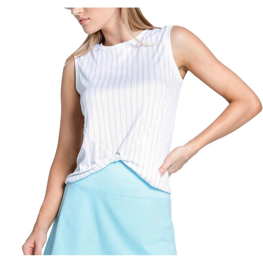 Women's Retro Stripe Twist Front Tennis Tank White