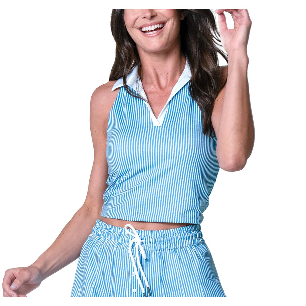 Women's Hip Fit Linen Stripe Tennis Tank Periwinkle