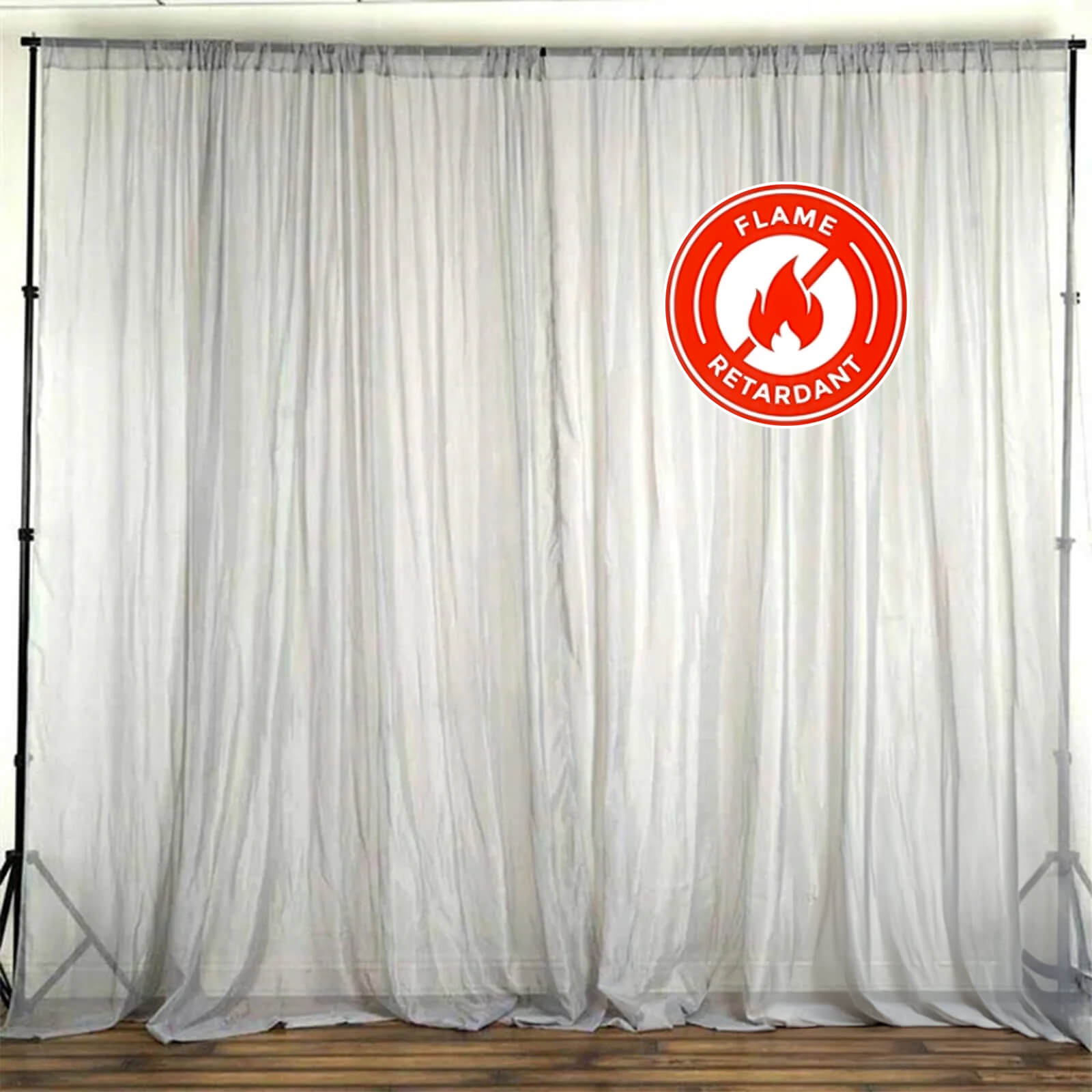 2 Pack Silver Sheer Chiffon Event Curtain Drapes, Durable Flame Resistant Organza Backdrop Event Panels With Rod Pockets - 10ftx10ft