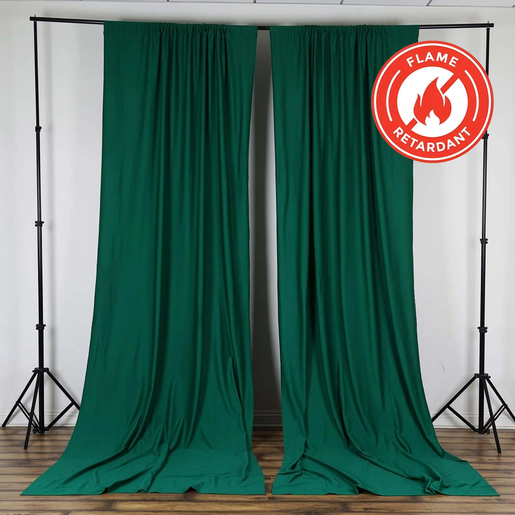 2 Pack Hunter Emerald Green Scuba Polyester Event Curtain Drapes, Durable Flame Resistant Backdrop Event Panels Wrinkle Free with Rod Pockets - 10ftx10ft