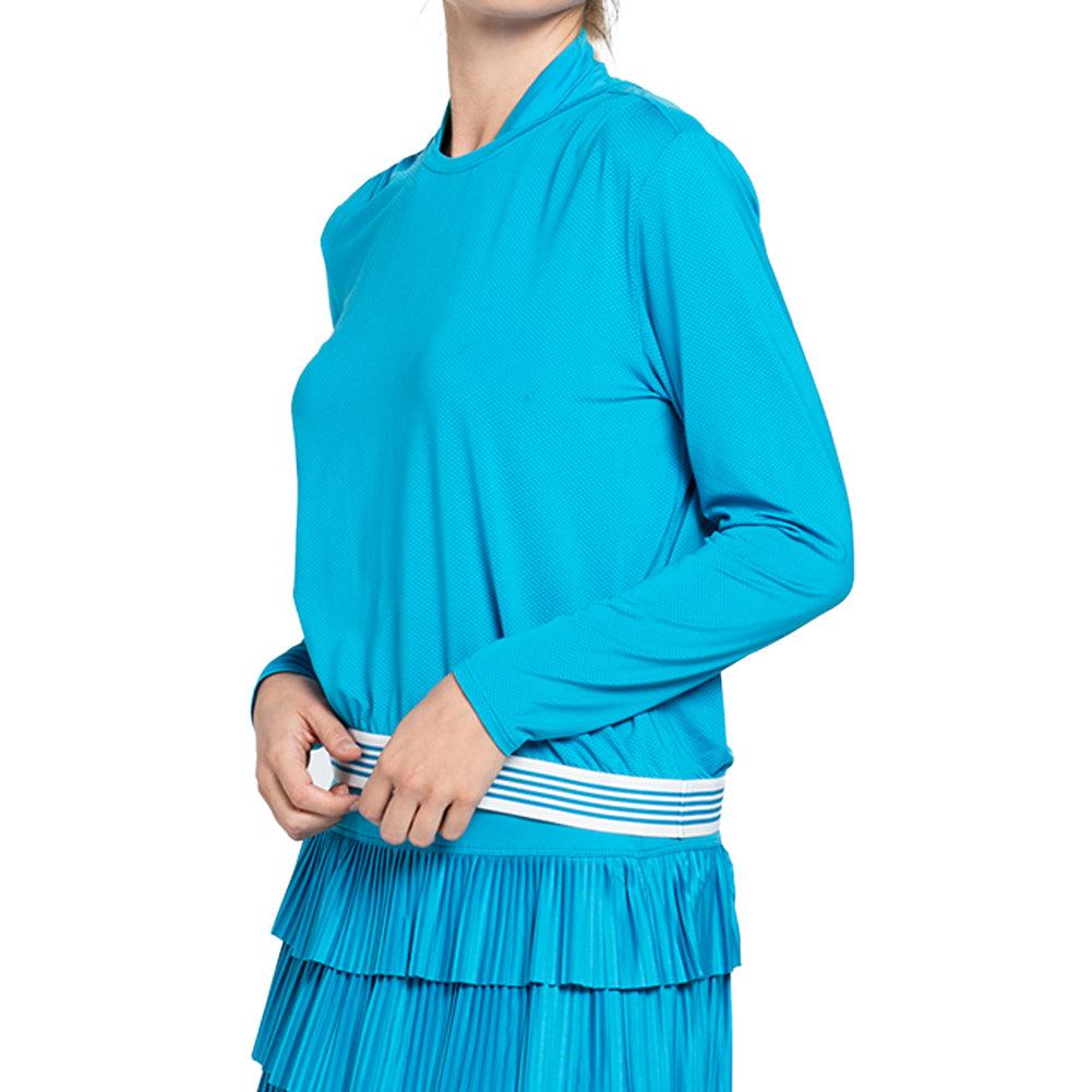 Women's Baseline Throw Over Tennis Top Caribbean Blue