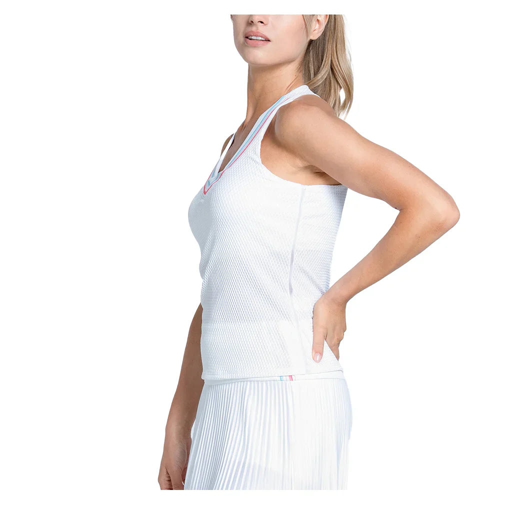 Women's Retro Revival Tennis Tank with Bra White