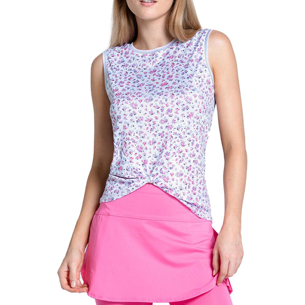 Women's Moon Flower Twist Front Tennis Tank with Bra Powder