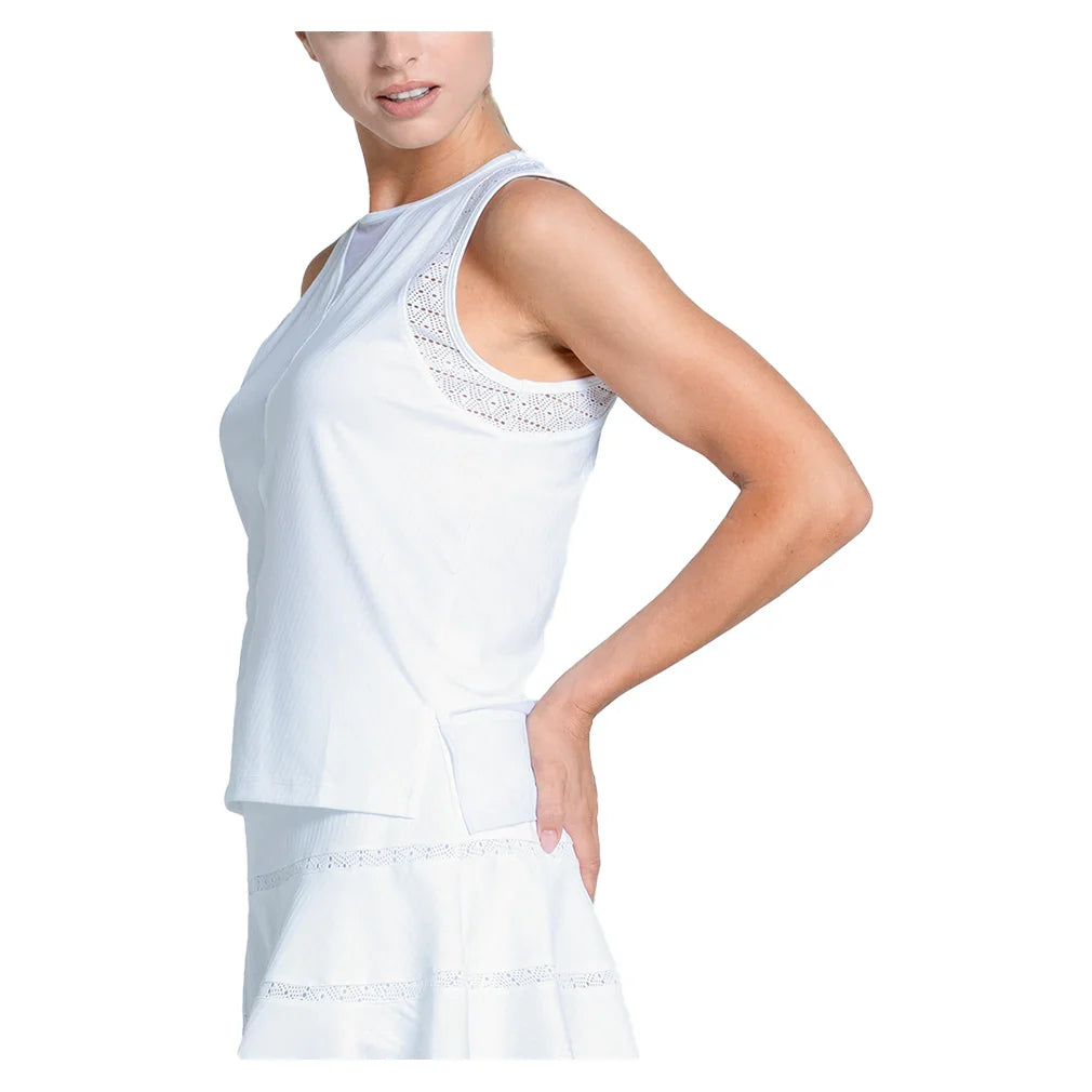 Women's Lace Chevron Tennis Tank White