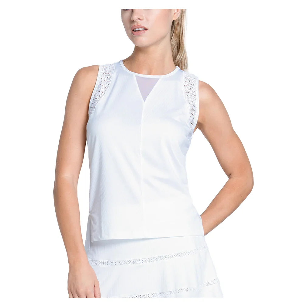 Women's Lace Chevron Tennis Tank White