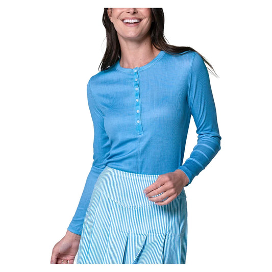 Women's Linen Play Henley Long Sleeve Tennis Top Periwinkle