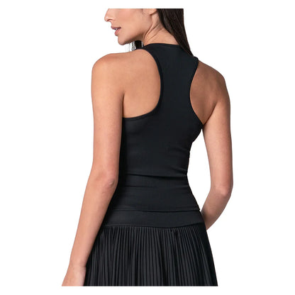 Women's Racer Rib Tennis Tank Black