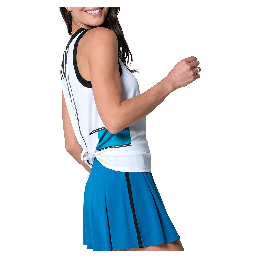 Women's Stripe It Up Tie Back Tennis Tank White