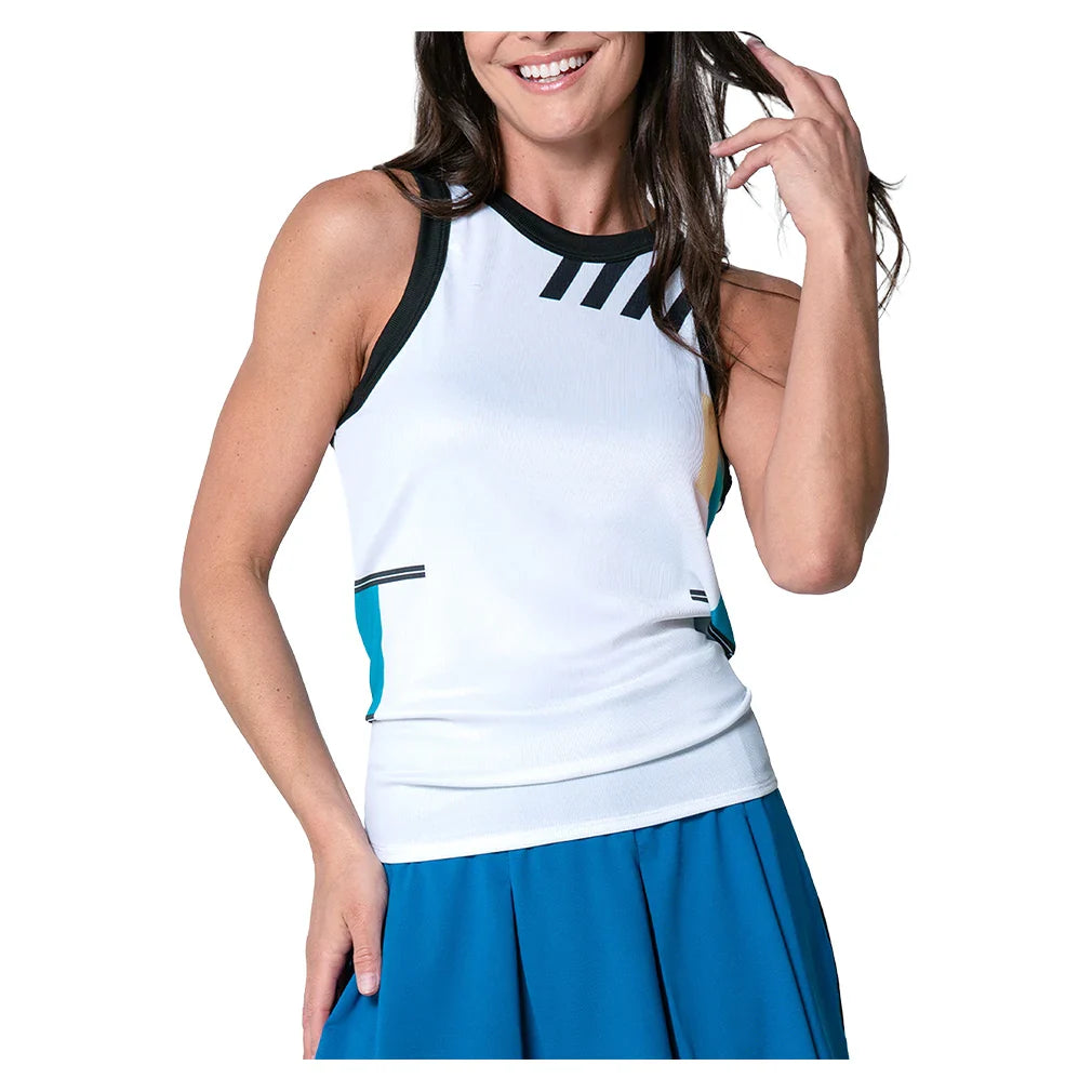Women's Stripe It Up Tie Back Tennis Tank White