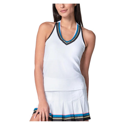 Women's Stripe Hype Tennis Tank with Bra White
