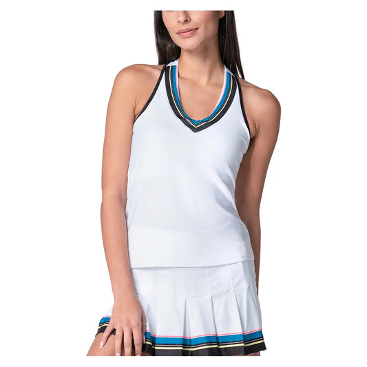 Women's Stripe Hype Tennis Tank with Bra White