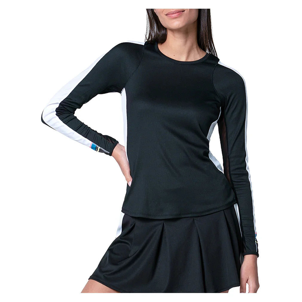 Women's Stripe It Up Long Sleeve Tennis Top Black