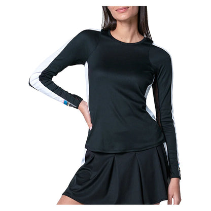 Women's Stripe It Up Long Sleeve Tennis Top Black