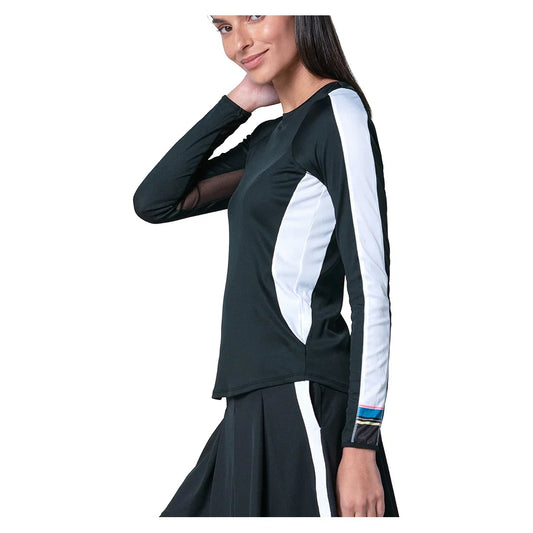 Women's Stripe It Up Long Sleeve Tennis Top Black