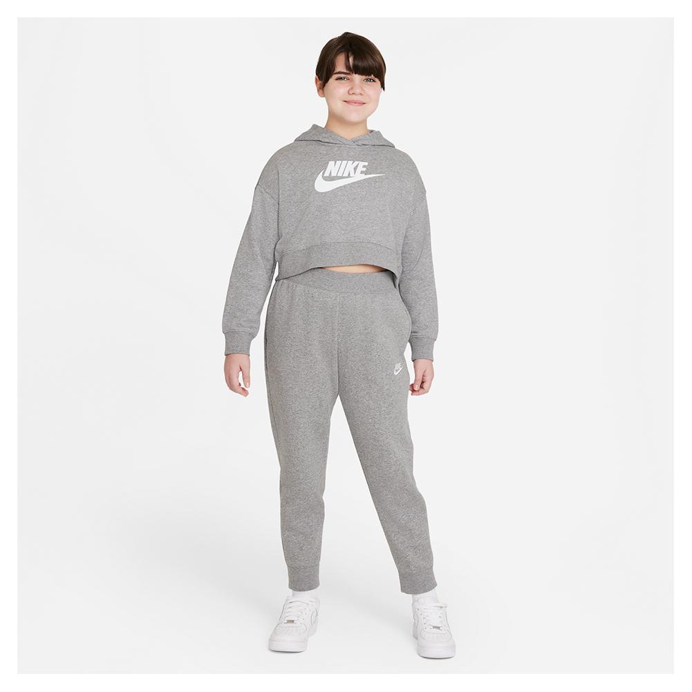 Girls' Sportswear Club French Terry Cropped Hoodie Carbon Heather and White