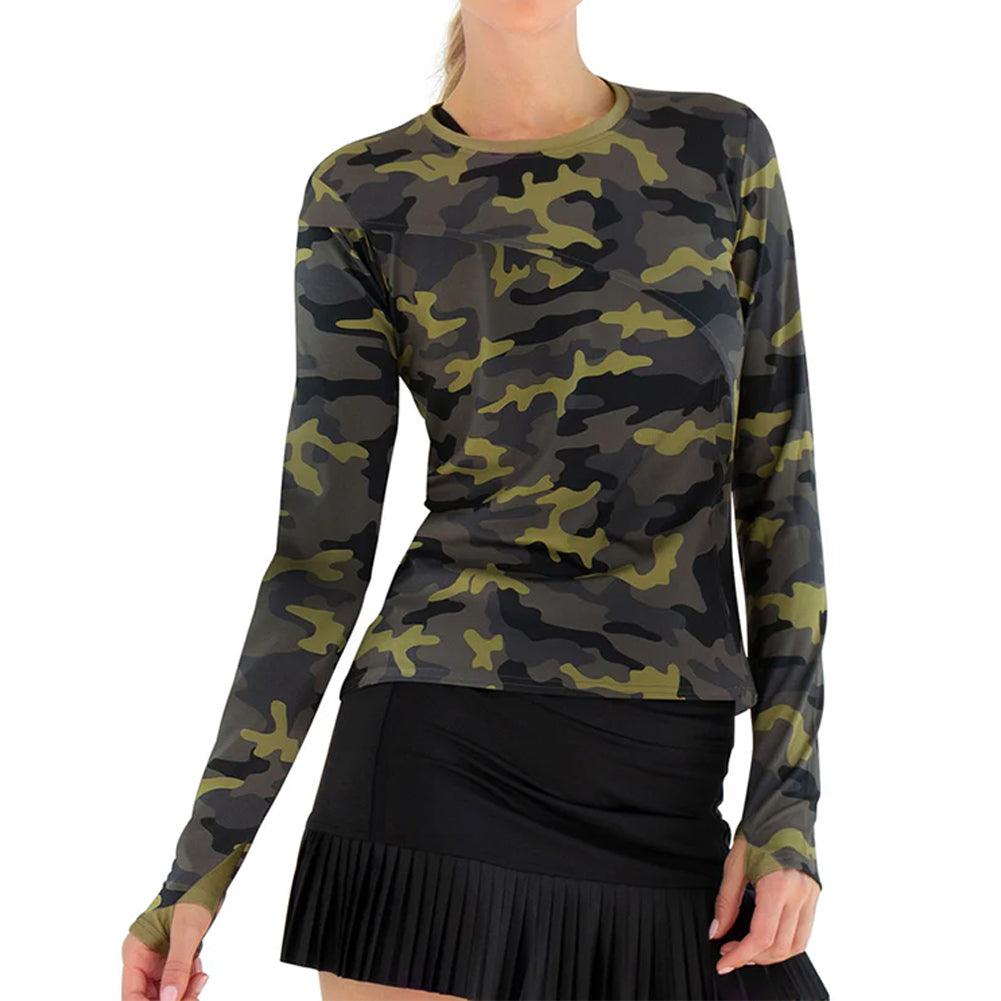 Women's Parker Long Sleeve Tennis Top Camo and Golden Green