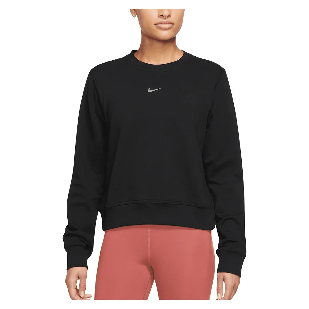 Women's Dri-Fit One Crew-Neck French Terry Sweatshirt Black and Silver Check