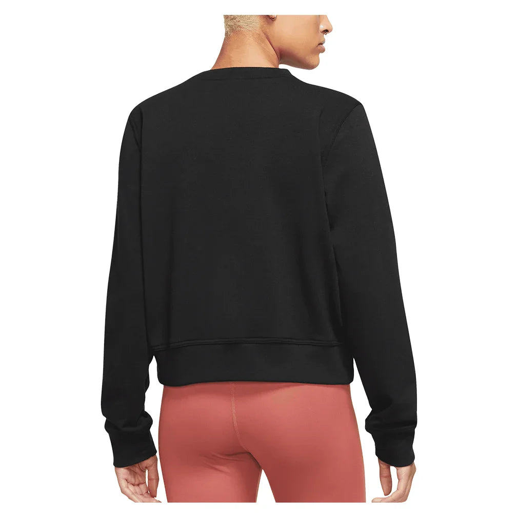 Women's Dri-Fit One Crew-Neck French Terry Sweatshirt Black and Silver Check