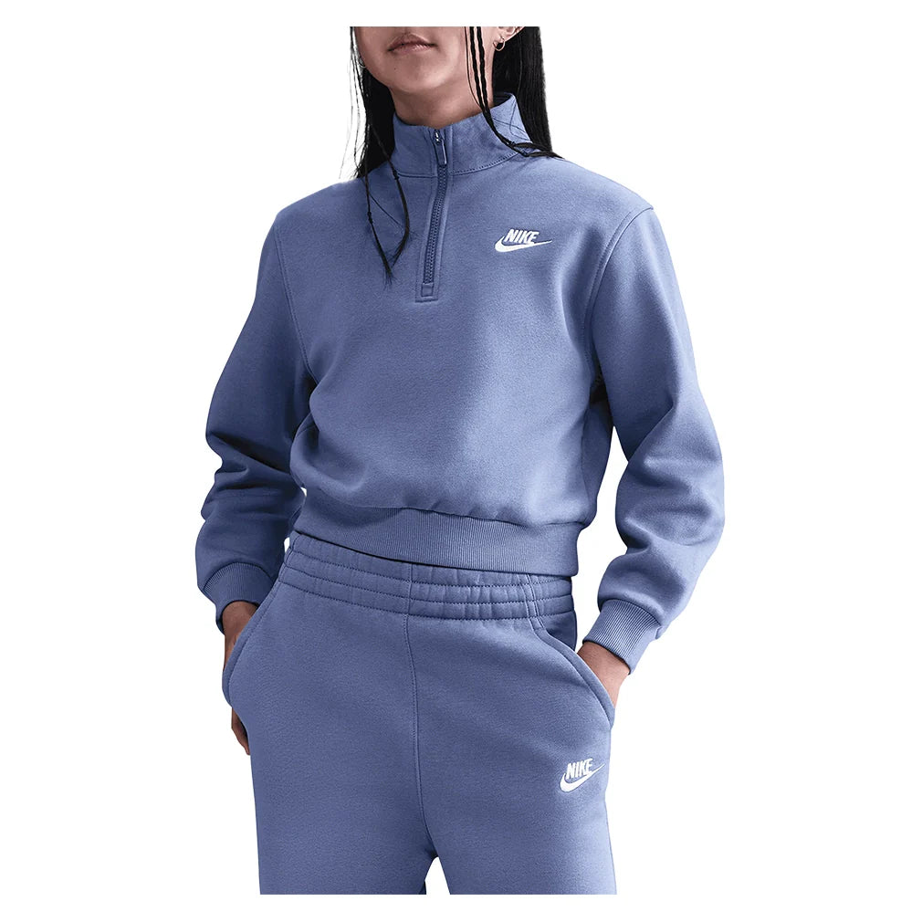 Girls' Sportswear Club Fleece 1/2-Zip Long-Sleeve Top World Indigo and White