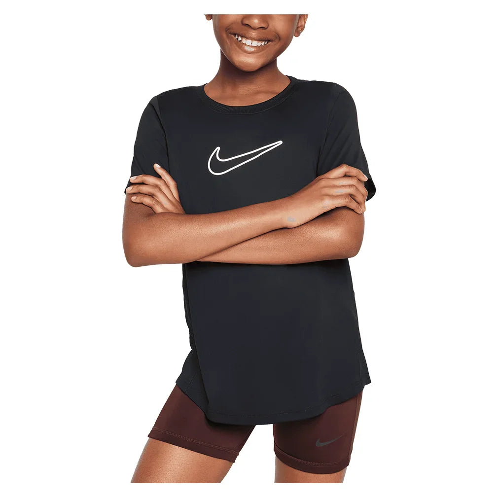 Girls' Dri-FIT One Short Sleeve Training Top Black and White