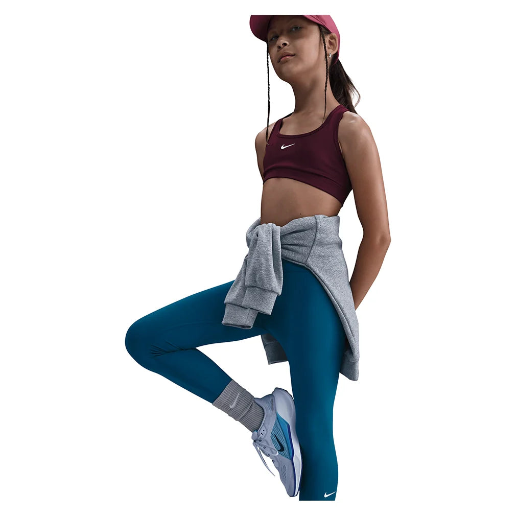 Girls' One Dri-FIT High-Waisted Training Leggings Green Abyss and White