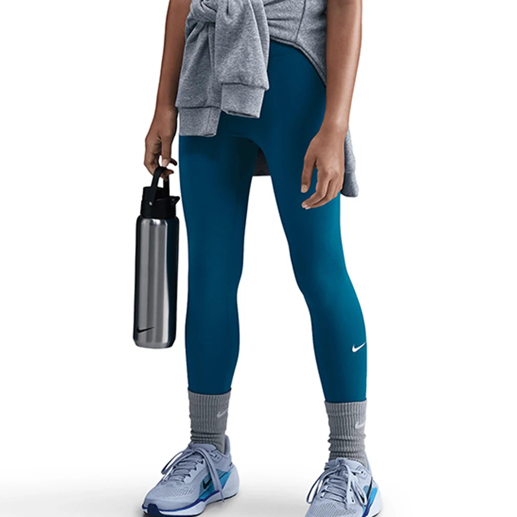 Girls' One Dri-FIT High-Waisted Training Leggings Green Abyss and White