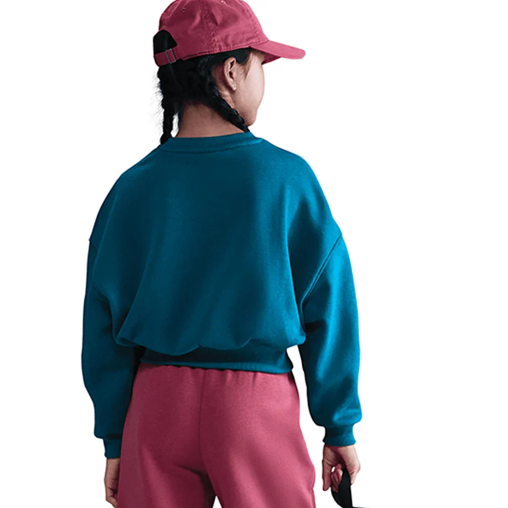 Girls' Sportswear Club Fleece Boxy Crew-Neck Sweatshirt Green Abyss and White