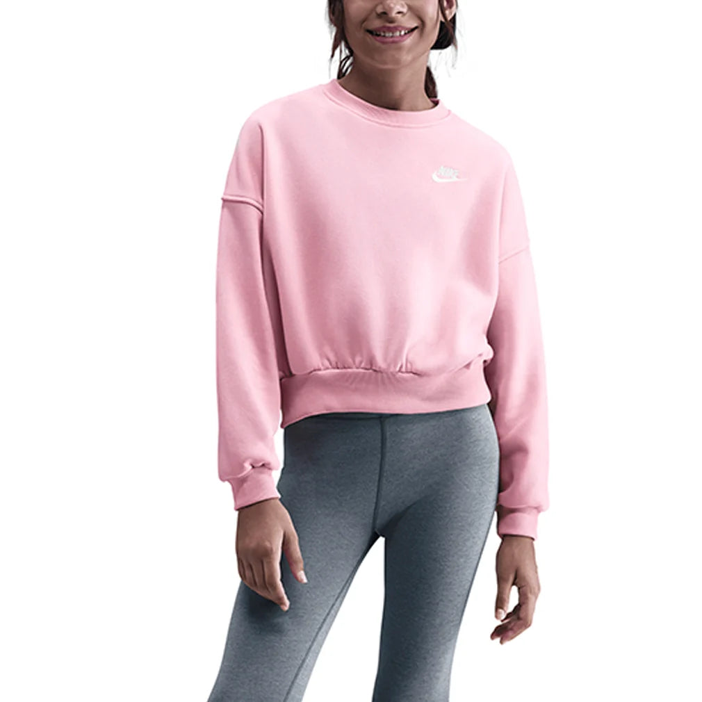 Girls' Sportswear Club Fleece Boxy Crew-Neck Sweatshirt Med Soft Pink