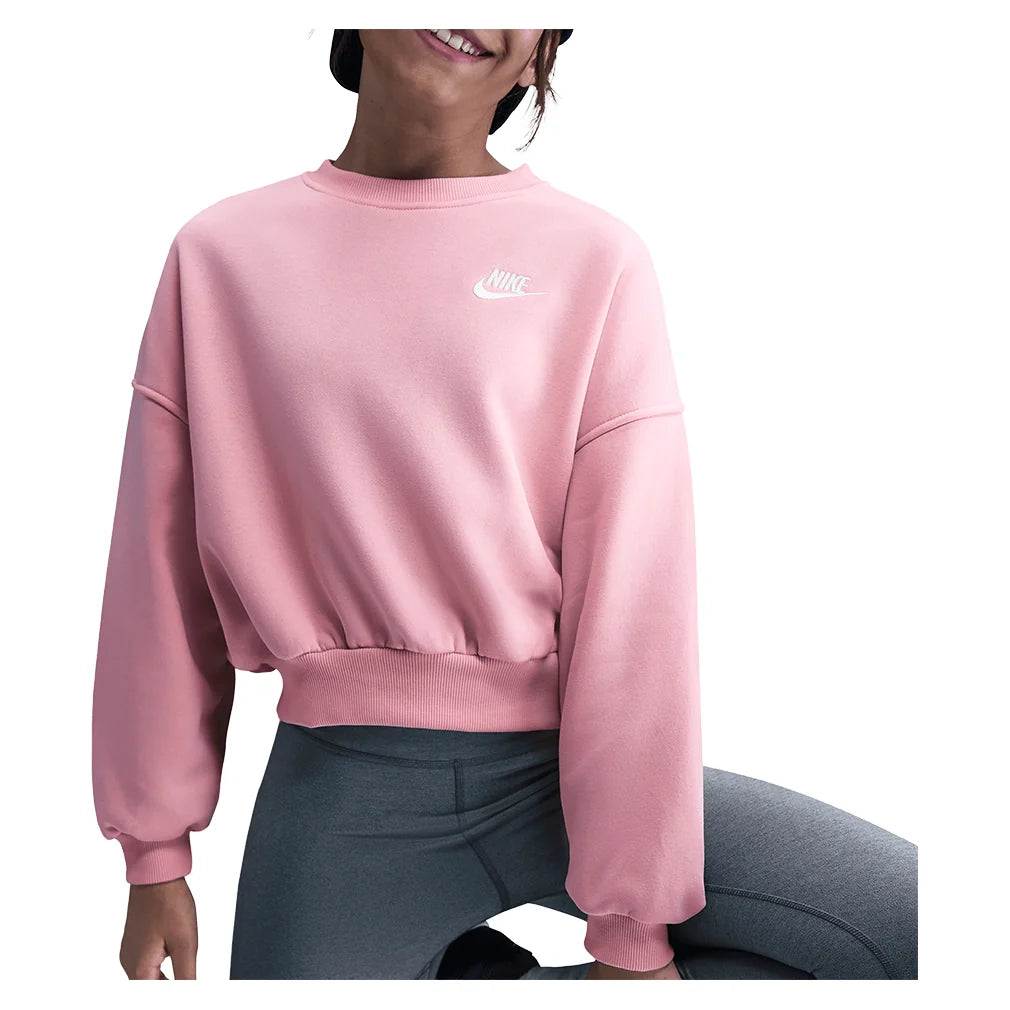 Girls' Sportswear Club Fleece Boxy Crew-Neck Sweatshirt Med Soft Pink