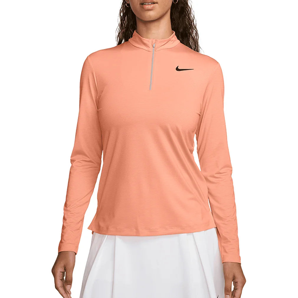 Women's Dri-Fit Victory 1/2 Zip Long Sleeve Tennis Top Apricot Agate and White