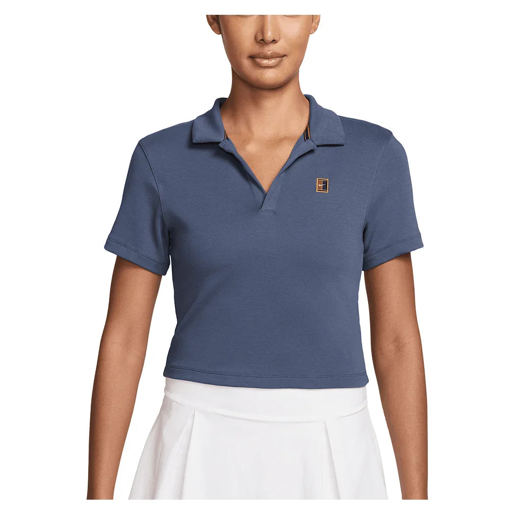 Women's Court Heritage Short-Sleeve Cropped Tennis Polo Diffused Blue